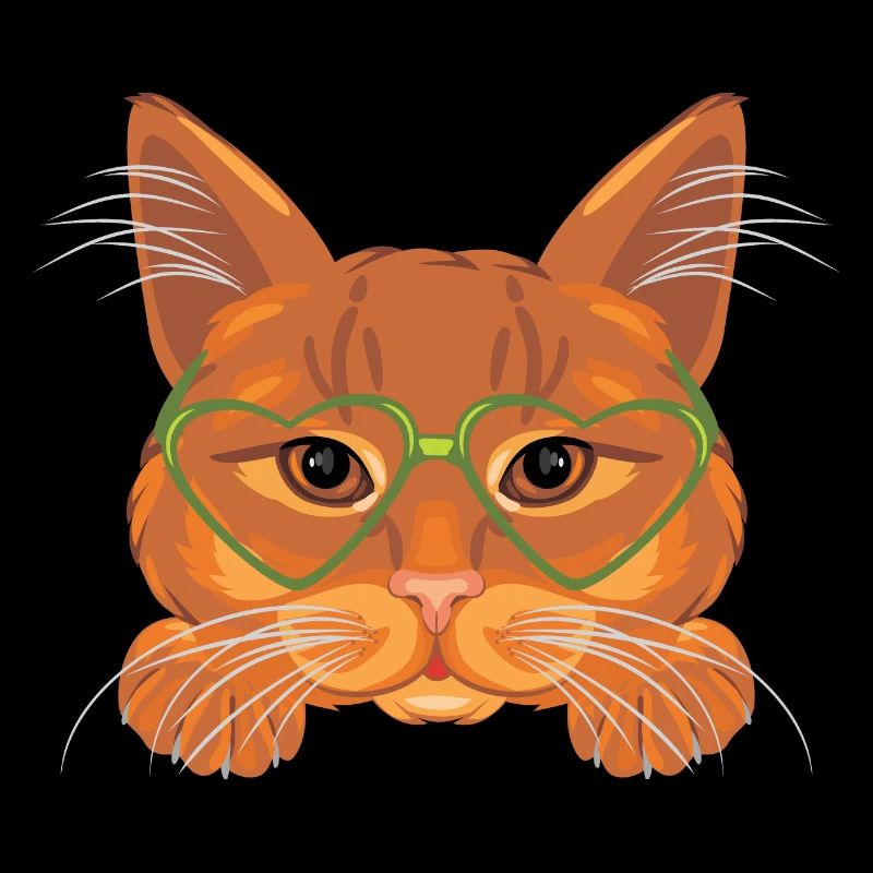 Smart ginger cat in green glasses