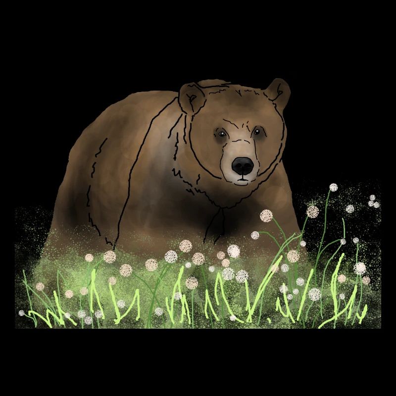 Ours dans la prairie de fleurs