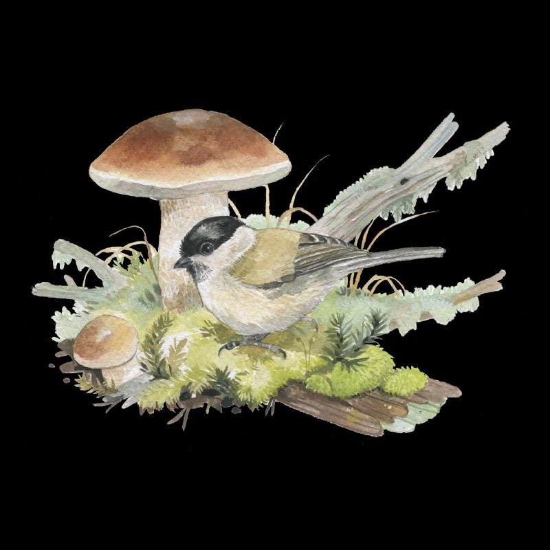Dessin à l’aquarelle du sol de la forêt de champignons