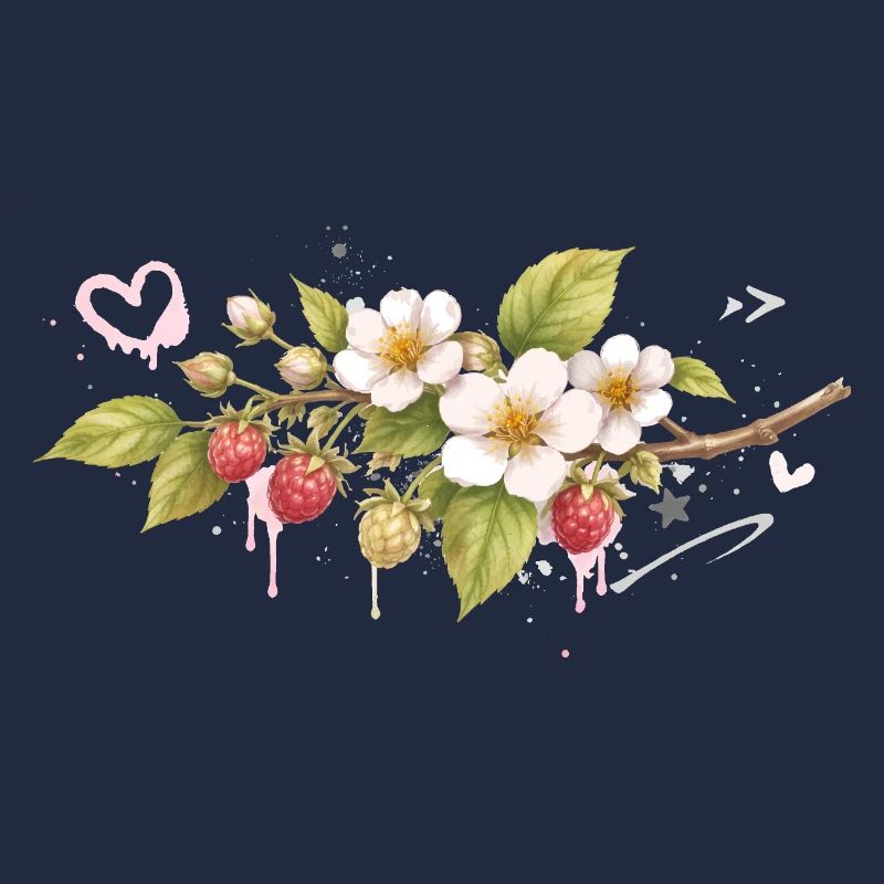 Raspberry branch with flowers graffiti style