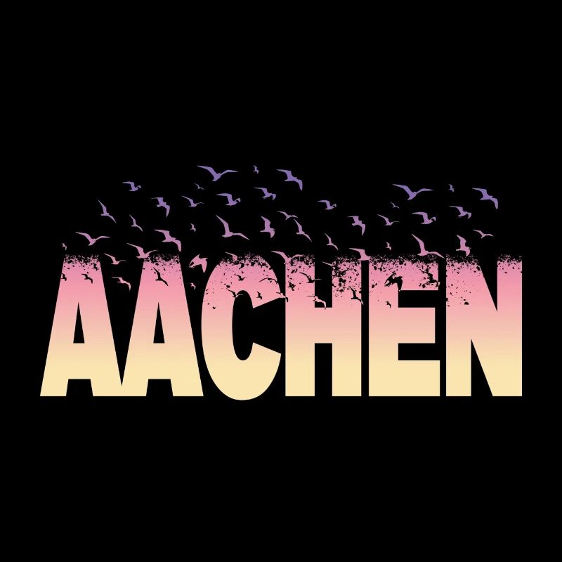 Aachen Germany City Font Birds Skyline