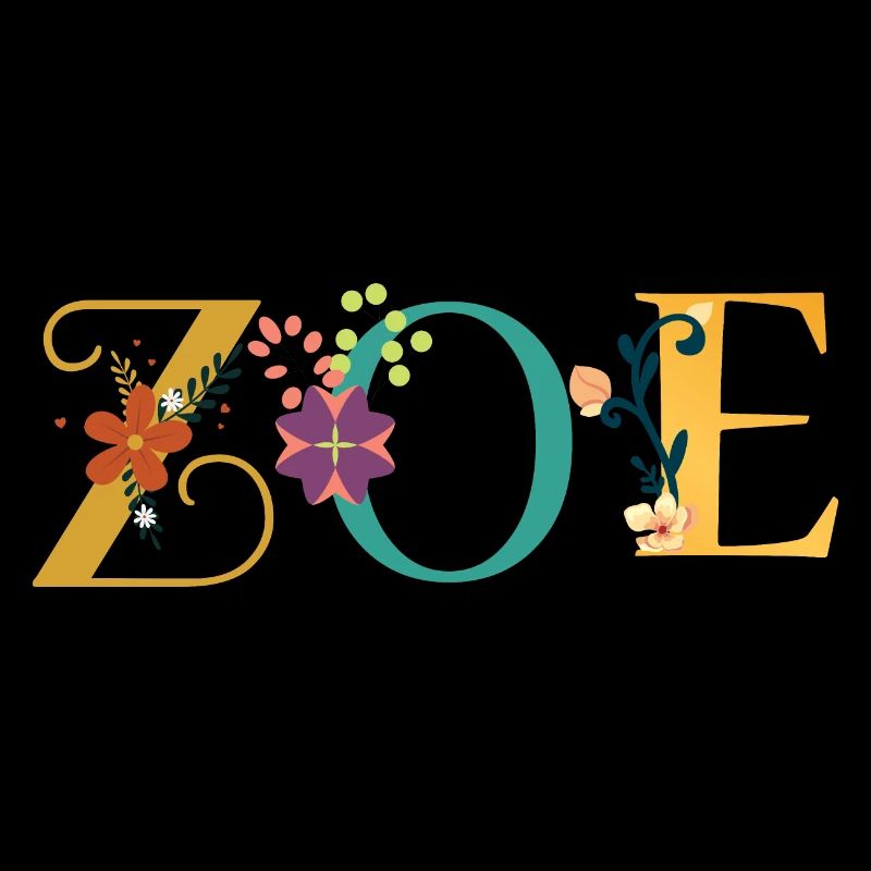 ZOE Name Art With Flowers Embroidered