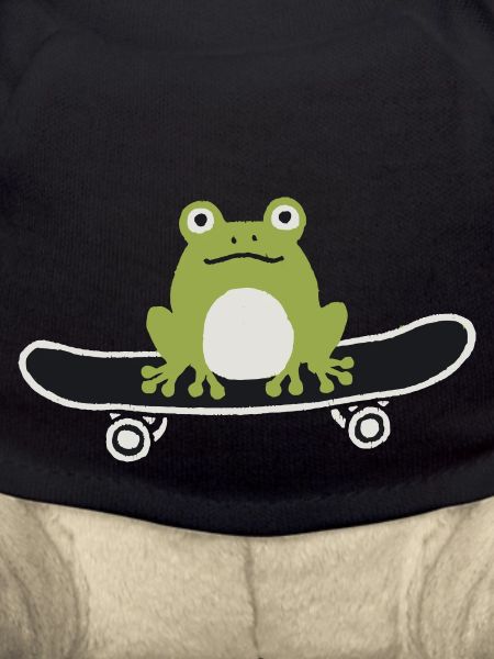 Skateboard fahrender Frosch