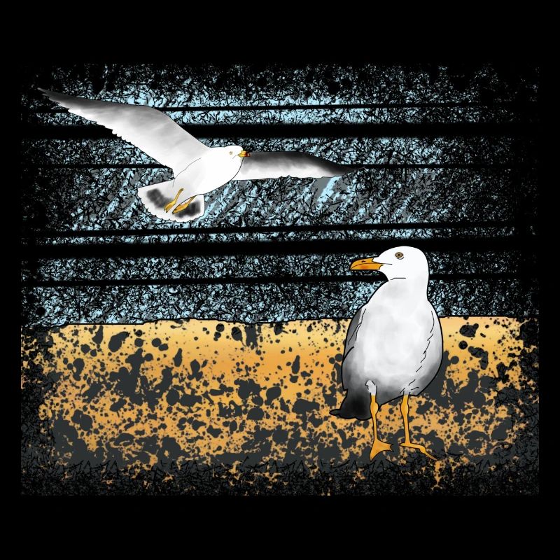 Mouettes, plage, mer