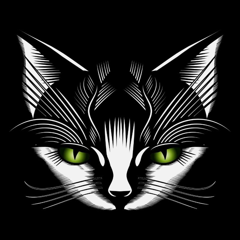 tête de chat blanche avec des yeux de chat verts