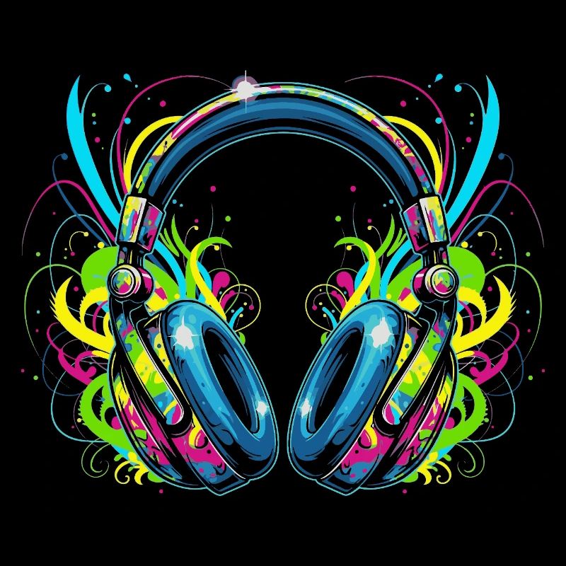 Neon-Kopfhörer mit psychedelischen Wirbeln
