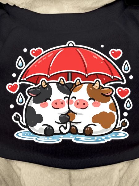 Cow duo under umbrella