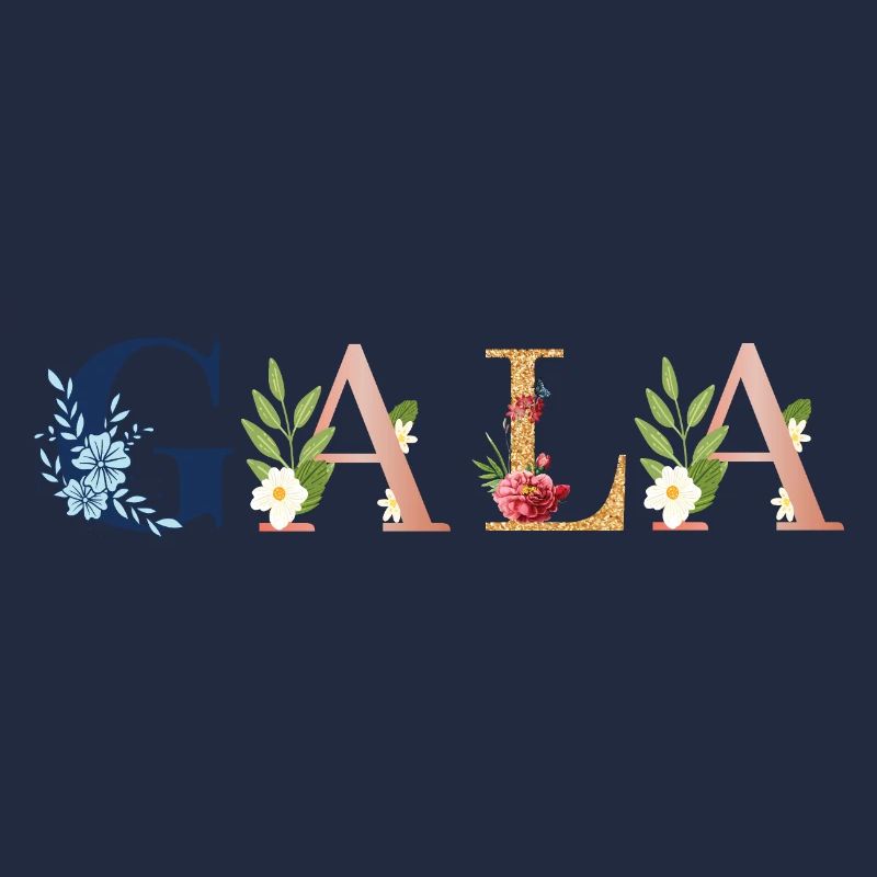 Art du nom de gala avec fleurs brodées