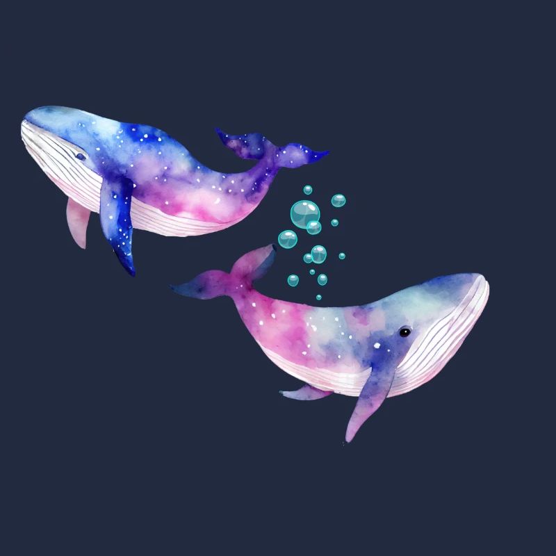 Deux baleines/cétacés arc-en-ciel