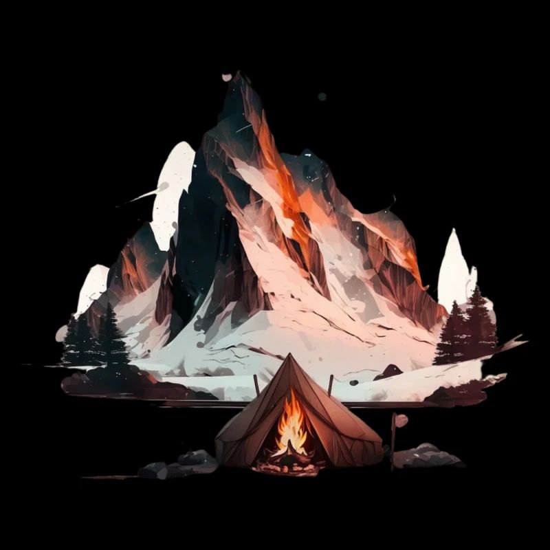 Camping in the mountains around the campfire