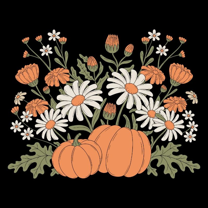 Autumnal Flowers And Pumpkins Illustration