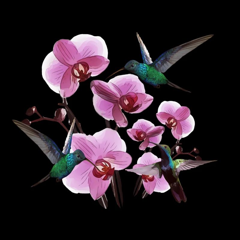 Colibris avec orchidées rose vert