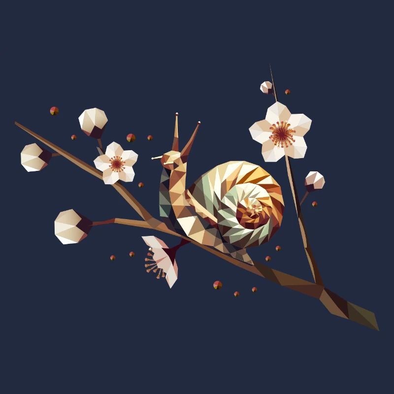 Snail on a flower branch – motif for spring