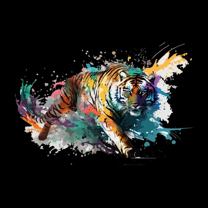 Tiger Splash Grunge Bunt Tier Raubtier Kunst