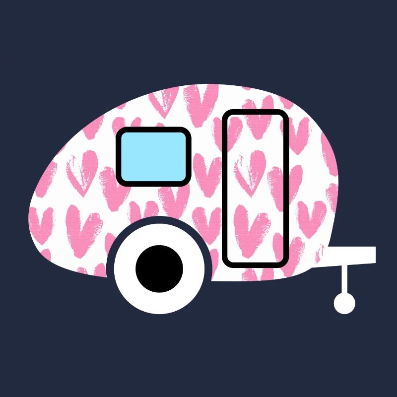 Caravan Wohnwagen rosa Herzen gemalt Camping Deko
