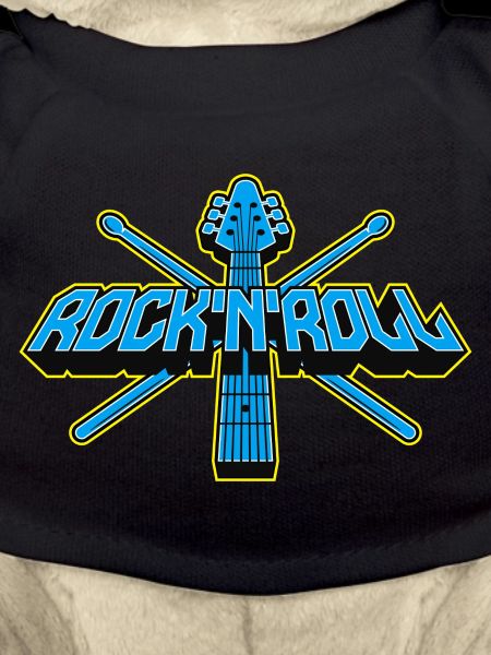 Rock'n'Roll-Gitarre und Drumsticks 3D-Logo