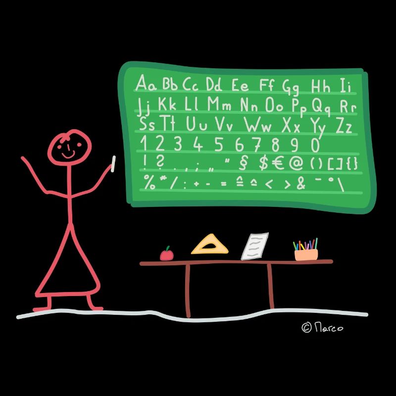 Teacher student stick figure writing read