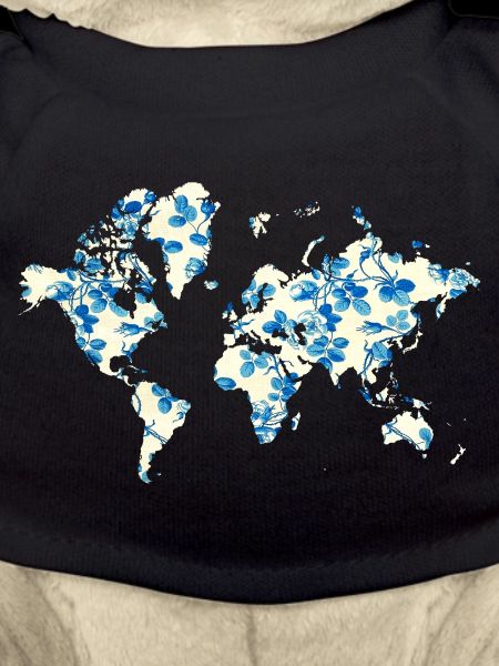 World Map Blue Flowers