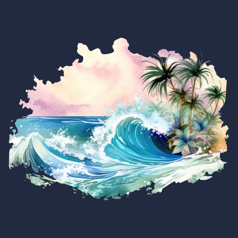 Wave, Île tropicale, Sea Beach Palm Trees Vacances