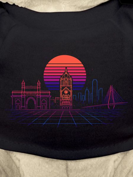 Neon Synthwave City Skyline - Mumbai
