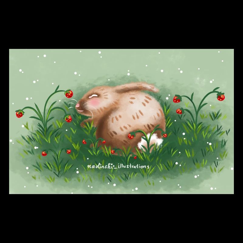 Hase und Erdbeeren