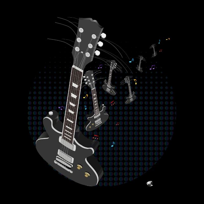 Guitar with music notes and dots pattern