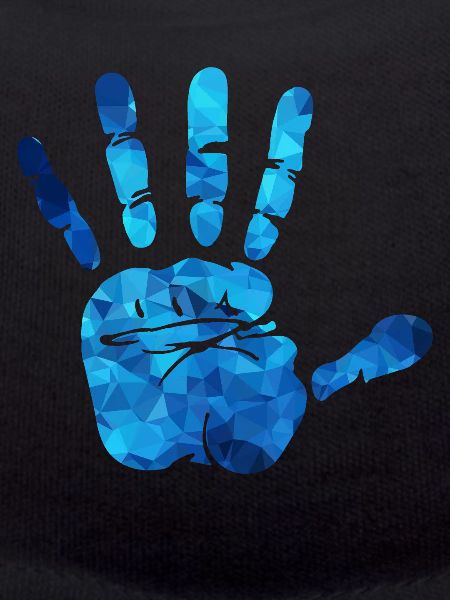 Mains de polygones bleus