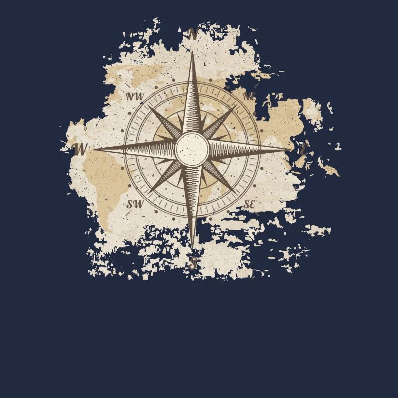 Tattered Old World Map Compass