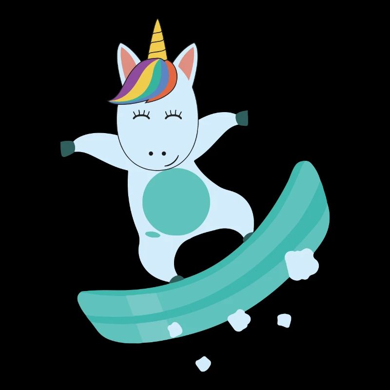 Licorne sur snowboard, snowboard, coloré, bande dessinée