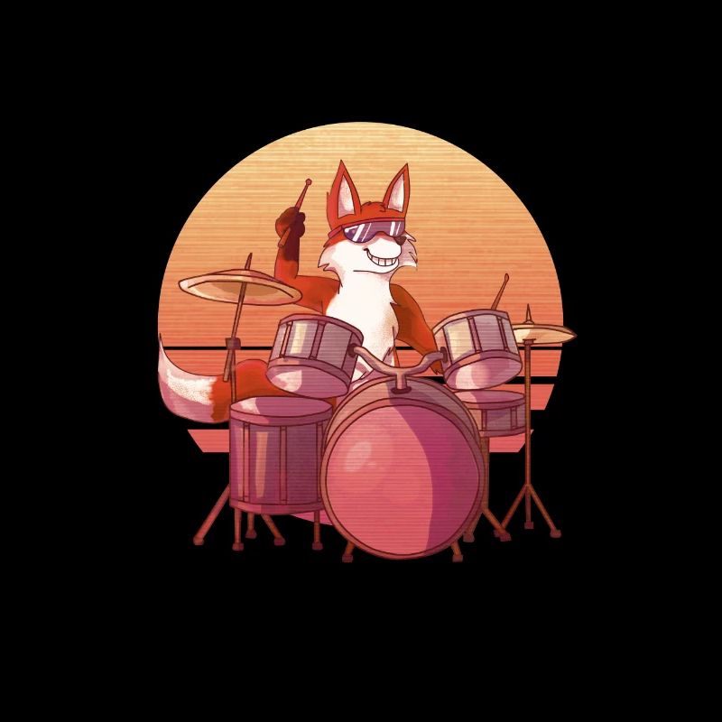Fox playing the drums, Fox Lover Drummer Gift,