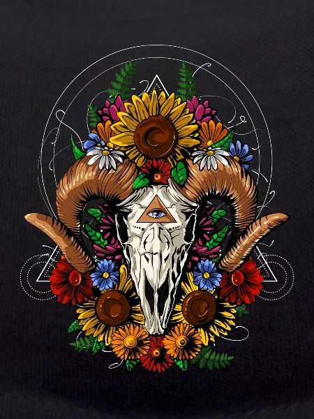 Floral Ram Skull