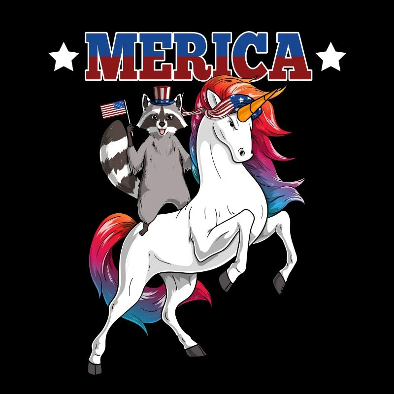 Merica Waschbär reitet Einhorn