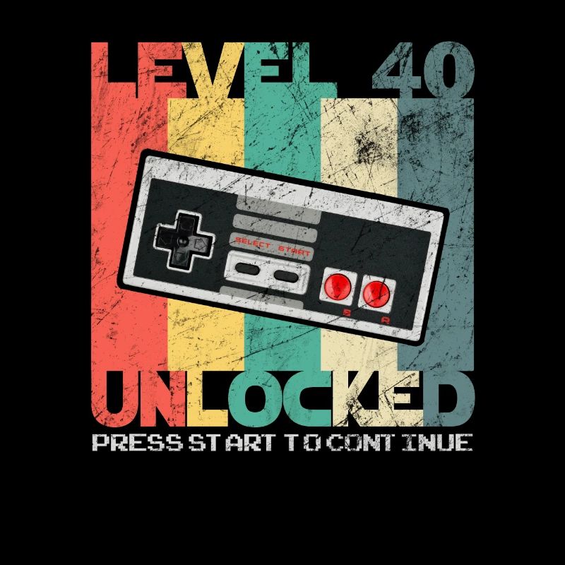 Level 40 Freigeschalteter Videospieler 40. Geburtstag Retro