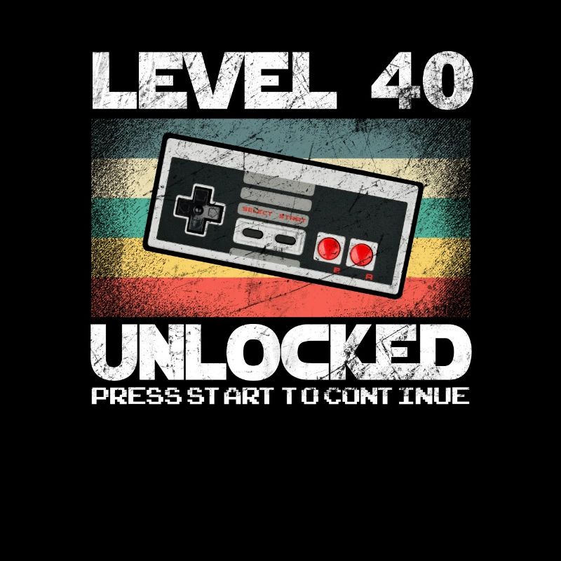 Level 40 Freigeschalteter Videospieler 40. Geburtstag Retro