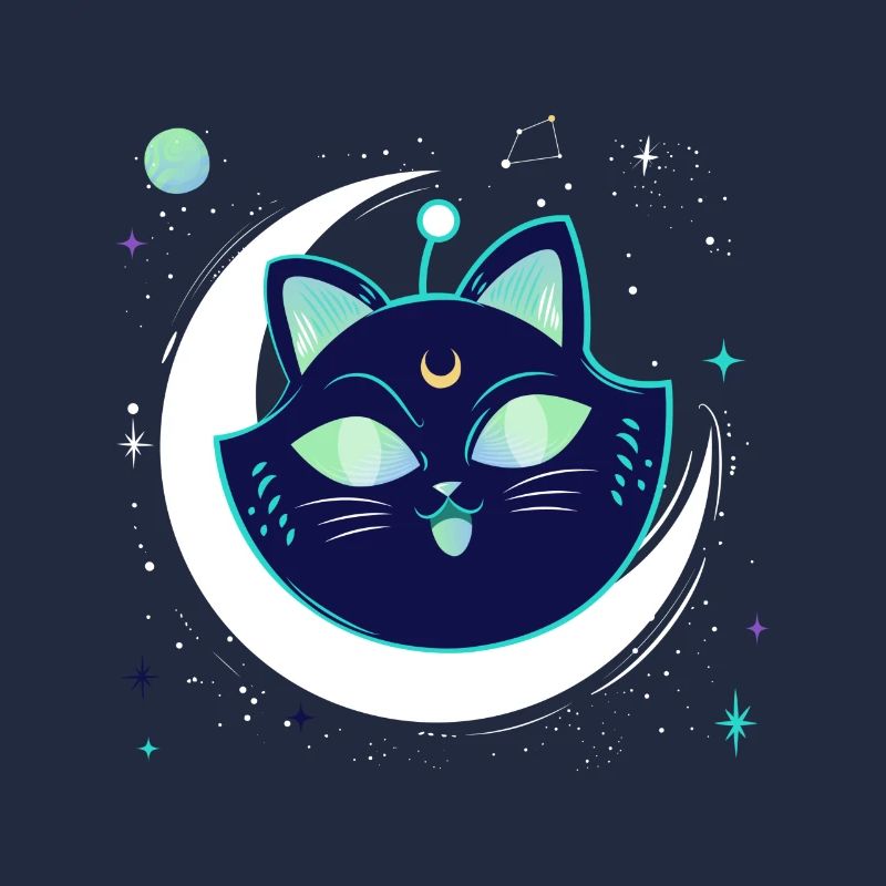 Galaxy Space Cat with Moon in Space