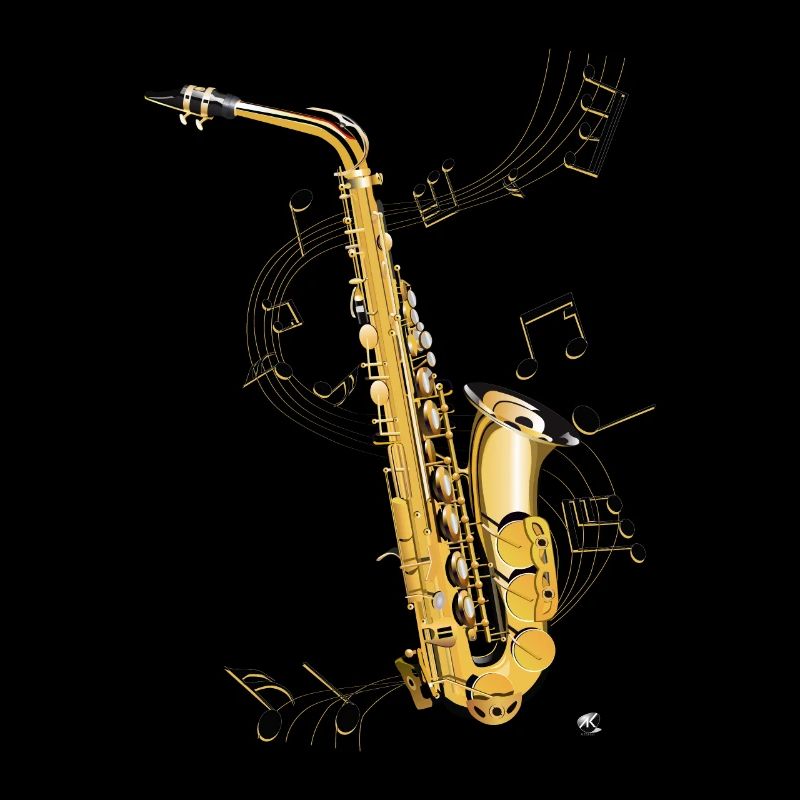 Saxophone illustration with music system with musical notes