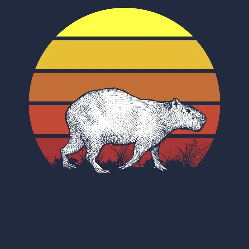 Retro Capybara Vintage Sunset Realistic Design