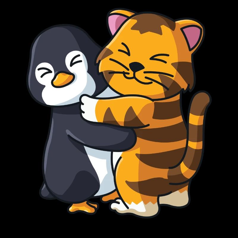 Pingouin et tigre animaux mignons étreignant