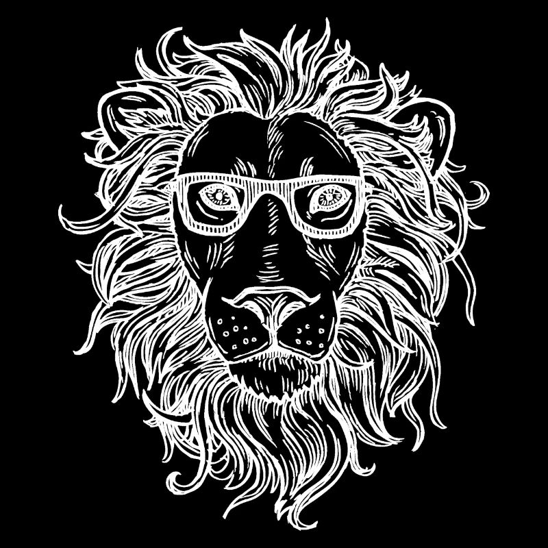 Lion or lion's head with glasses in white