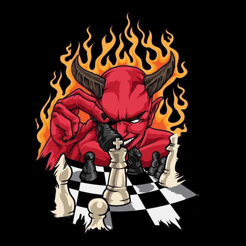 Flammen Teufel mit Schachbrett - Schach