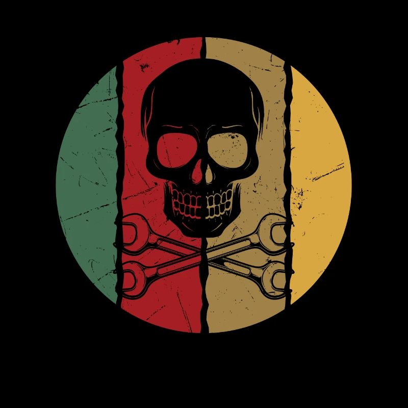 Vintage Skull Wrenches Mechanic Artwork