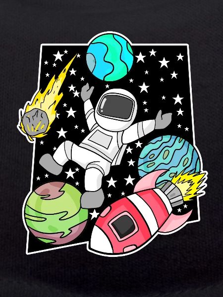 Astronaute dans l’espace avec fusée