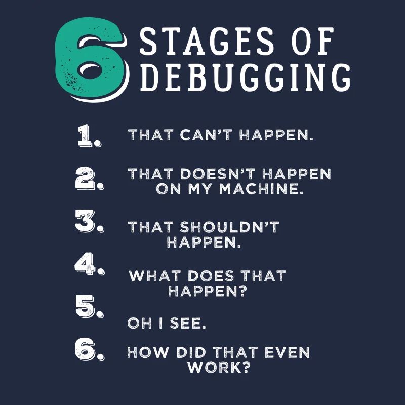6 Stages of Debugging T-Shirt Bug Coding Computer