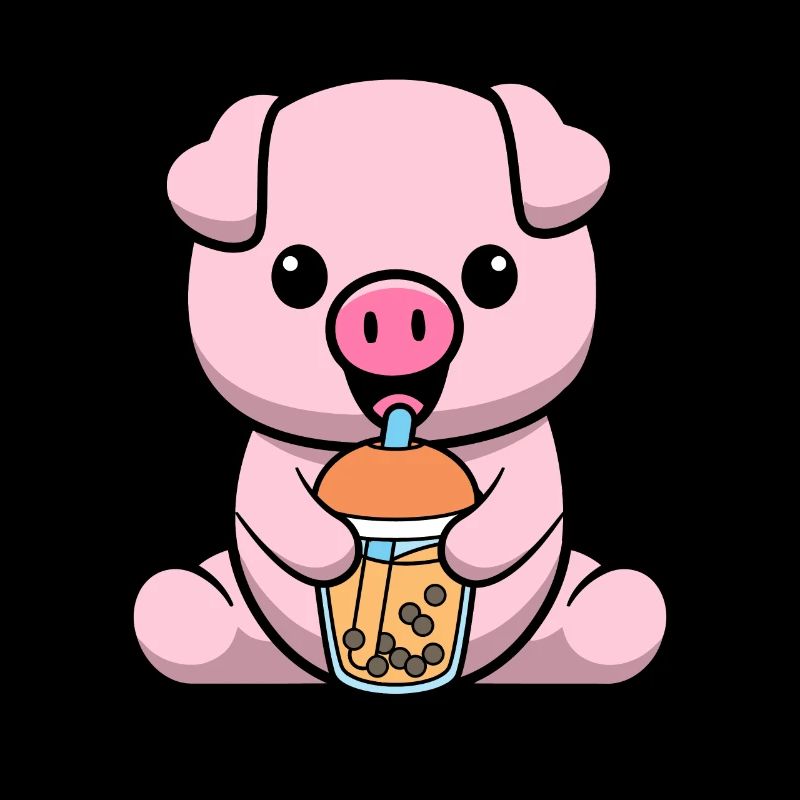 Bubble Milk Tea Pig Drinking Boba Milk Tea