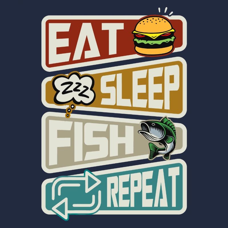 Pêcheur Pêche Manger Sommeil Poisson Répéter Drôle