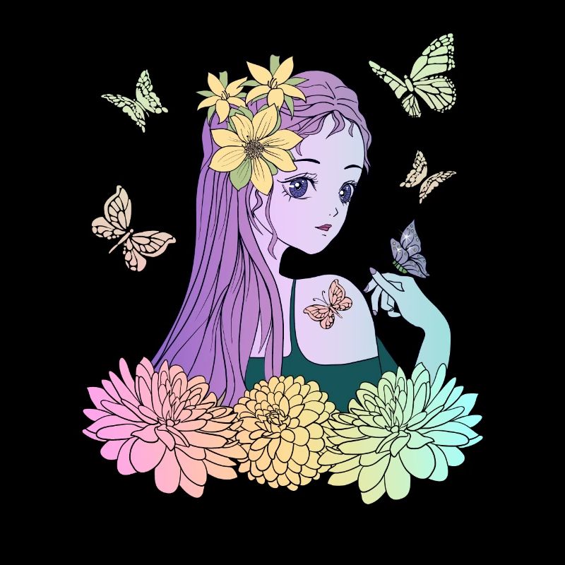 Manga Mädchen mit Schmetterlingen