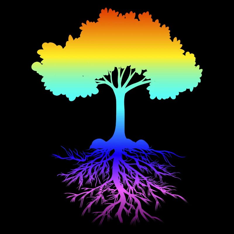 Wonderful tree in rainbow colors with roots