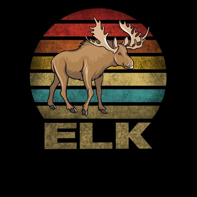 Moose Elk Deer Animal Retro Sunset