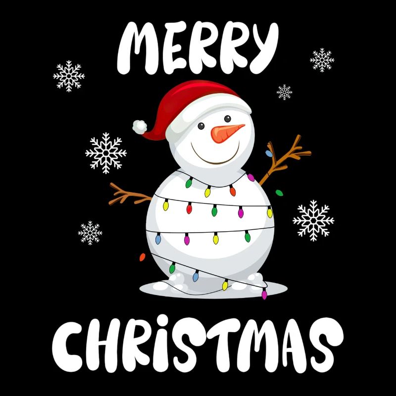 Schneemann mit Lichterkette und Merry Christmas