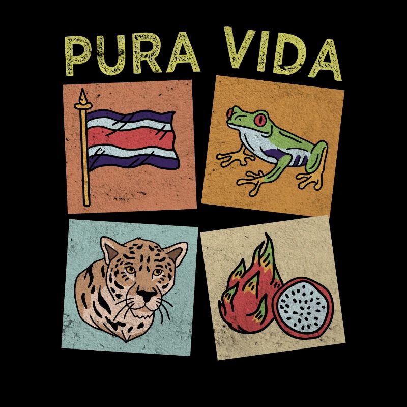Pura Vida Costa Rica Drapeau Grenouille Léopard Fruit